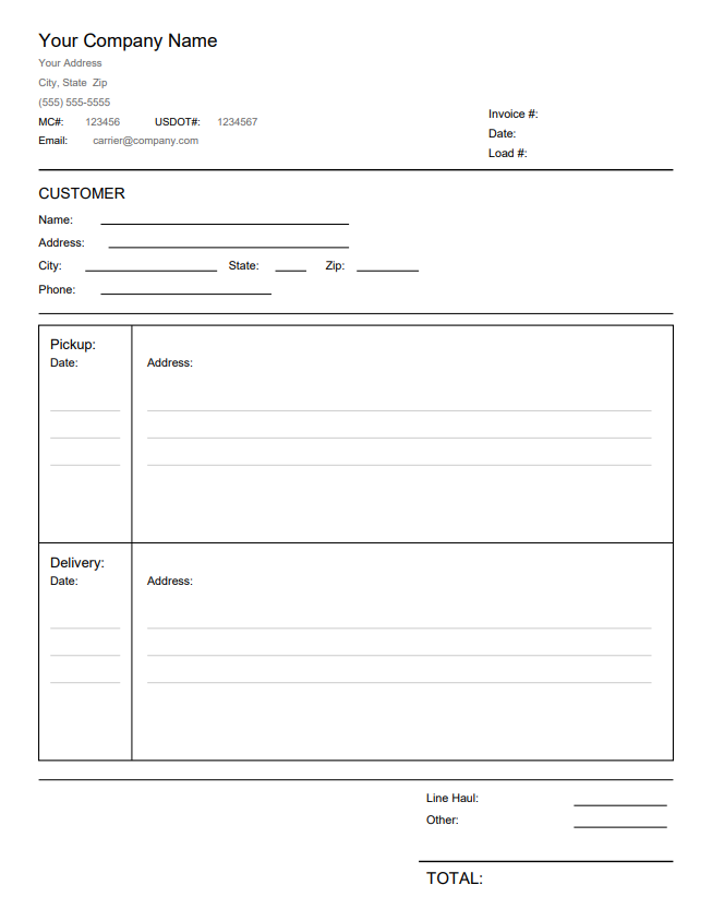 Owner-operator trucking invoice template sample
