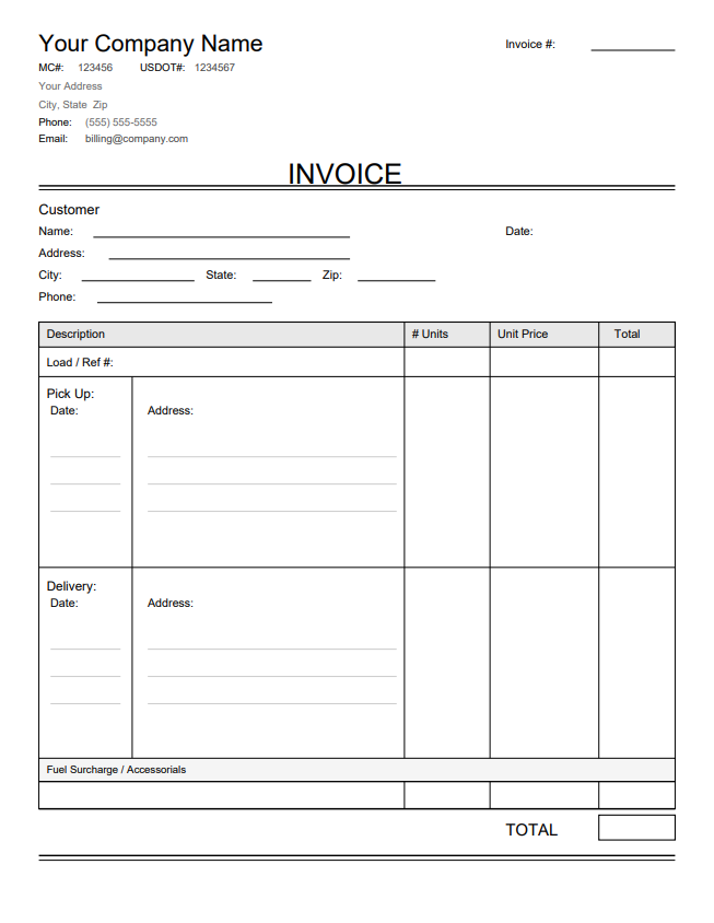 Truck load invoice showing multiple shipment line items and load numbers